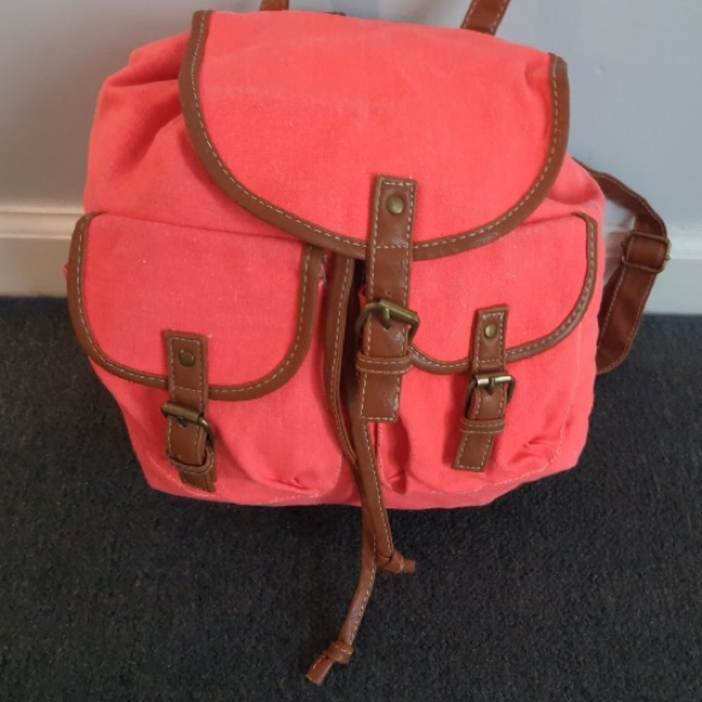 Hot Neon Pink Backpack With Brown Straps